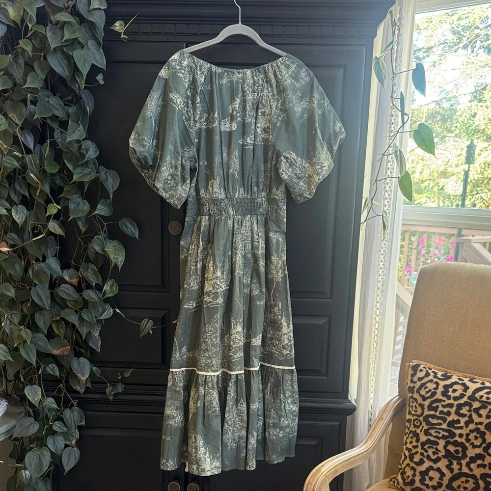 Umgee Green Printed Maxi Dress with Puff Sleeves - Picture 3 of 3